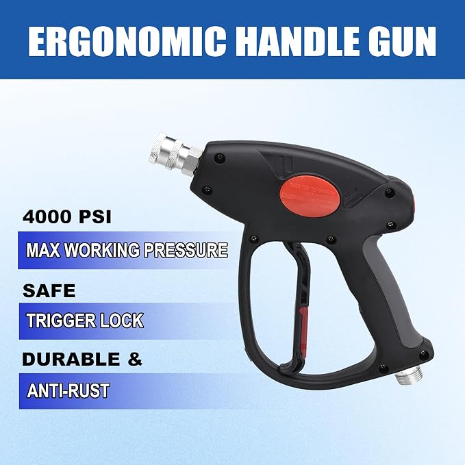 M MINGLE High Pressure Washer Gun, Extension Wands and 30 Degree Curved Rod for Hard-to-Reach Areas, M22 15mm or M22 14mm Fitting, 5 Nozzle Tips, 4000 PSI