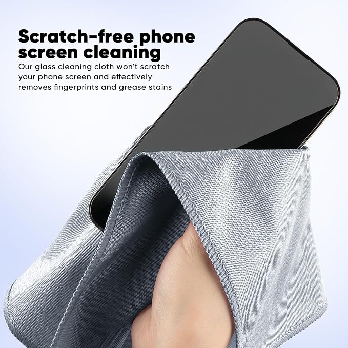 HOMEXCEL Microfiber Glass Cleaning Cloths 6 PK, Lint Free Streak Free, Reusable Microfiber Magic Cleaning Cloth for Cleaning Windows, Glasses, Mirrors, Screens, Stainless Steel, and More, Grey-14”×16”