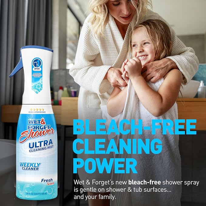 WET & FORGET Shower Ultra Cleaner Mist Fresh Scent No-Scrub Weekly Bathroom Spray for Fiberglass, Tile, Glass, Grout & More, 1 Spray and 1 Refill, 20oz each
