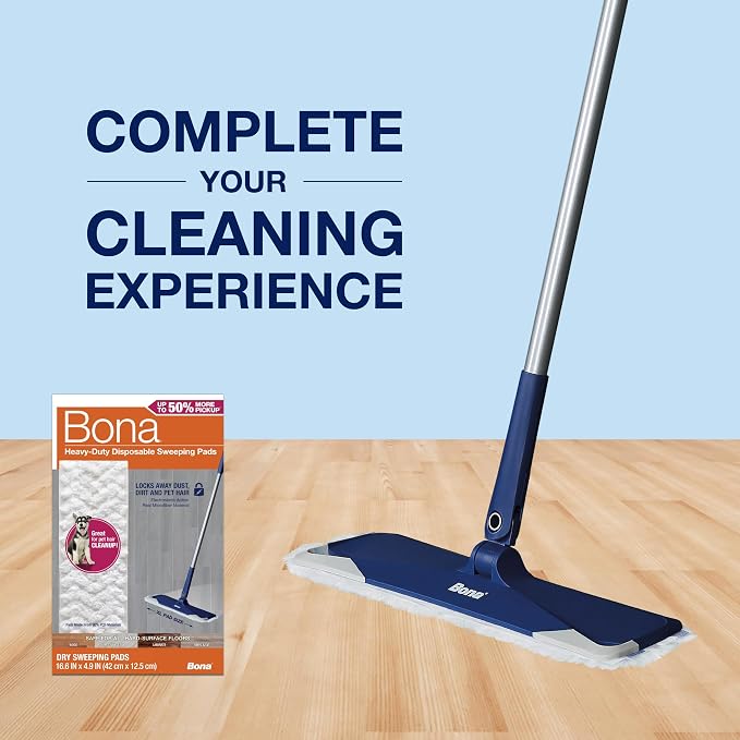 Bona Sweeping Pads for Multi-Surface Floors - 24 Count | Heavy-Duty & Disposable XL Microfiber Pads Sweep Away Dust, Dirt, & Pet Hair
