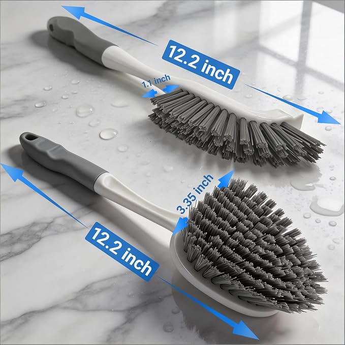 3 Pack Hard Bristle Scrub Brush Set, Heavy Duty Cleaning Brushes with Ergonomic Handle, Specifically Designed for Bathroom, Shower, Bathtub, Tub, Carpet, Floor, Grout, Tile