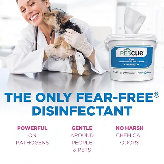REScue One-Step Disinfectant Cleaner & Deodorizer Wipes for Vet Use – Cleaner for Kennels, Litter Boxes, Vet Offices, Pet Grooming Surfaces – Extra Large, 160-Count Wipes Bucket (1 Pack)