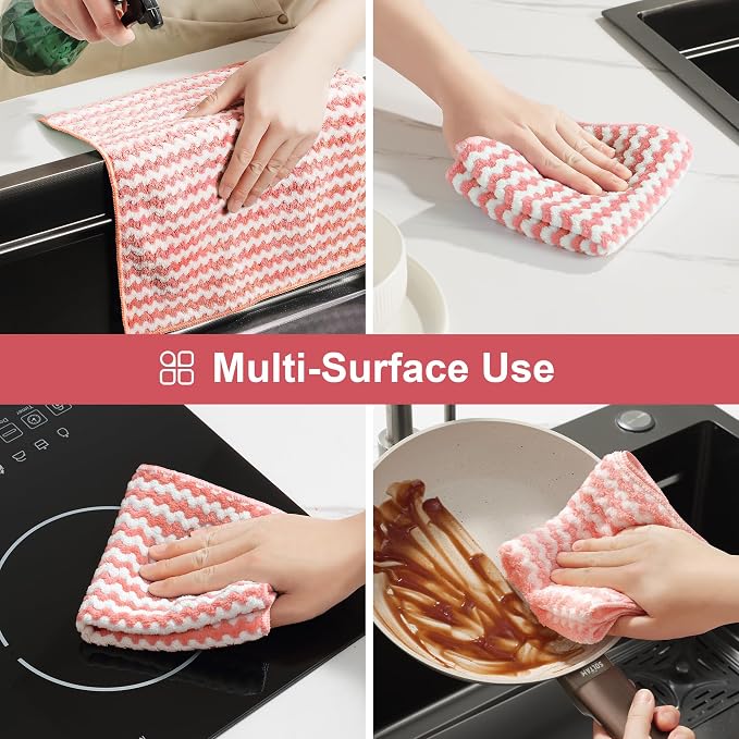 JOYMOOP 108 Packs Microfiber Cleaning Cloths, 10" x 10" Reusable Kitchen Towels, Lint-Free Cleaning Rags, Super Absorbent Cleaning Cloths for Kitchen, Car, and Household Cleaning, Pink