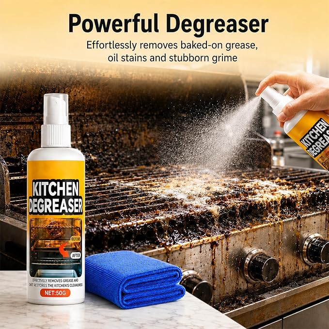 GreaseKiller BBQ Grill Cleaner Spray, Heavy Duty Kitchen Degreaser Foaming Spray, Outdoor Grill Degreaser for BBQ Grate, Oven, Range Hood, Smokers, Removes Caked-On Grease & Baked Food Residues(2PCS)