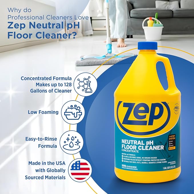 Zep Neutral PH Industrial Floor Cleaner - 1 Gallon - ZUNEUT128 - Concentrated Pro Trusted All-Purpose Floor Cleaner (Pack of 2)
