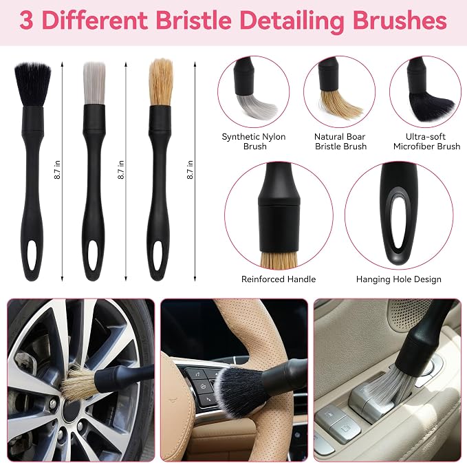 Car Interior & Glass Cleaning Kit, 16Pcs Car Detailing Kit | Car Duster Brushes & Detailing Supplies, Interior Car Cleaner with Windshield Cleaner Tool, Vent Brush & Microfiber Towel