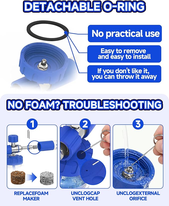 Foam Cannon for Pressure Washer with 1/4" Quick Connector, Wide Mouth Foam Cannon, Adjustable Soap Cannon for Car Wash, Additional 1.1mm Orifice Nozzle (Transparent)
