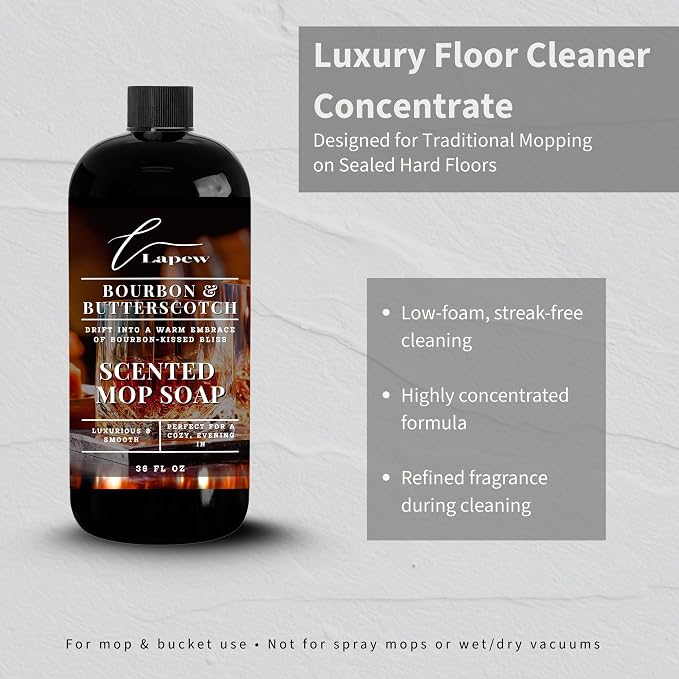 Lapew Bourbon & Butterscotch Scented Mop Soap - Luxury Floor Cleaner Concentrate for Mopping Tile, Laminate, Vinyl & Hardwood | Streak-Free, Low-Foam | 36 oz
