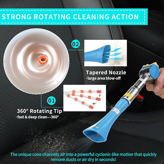 GOCCIDA Car Detailing Gun High Pressure Tornado Dry Cleaning Gun | Vortex Air Cleaning Gun,Pro Auto Detailing Tool for Deep Cleaning Interiors & Exteriors Uses Air Compressor