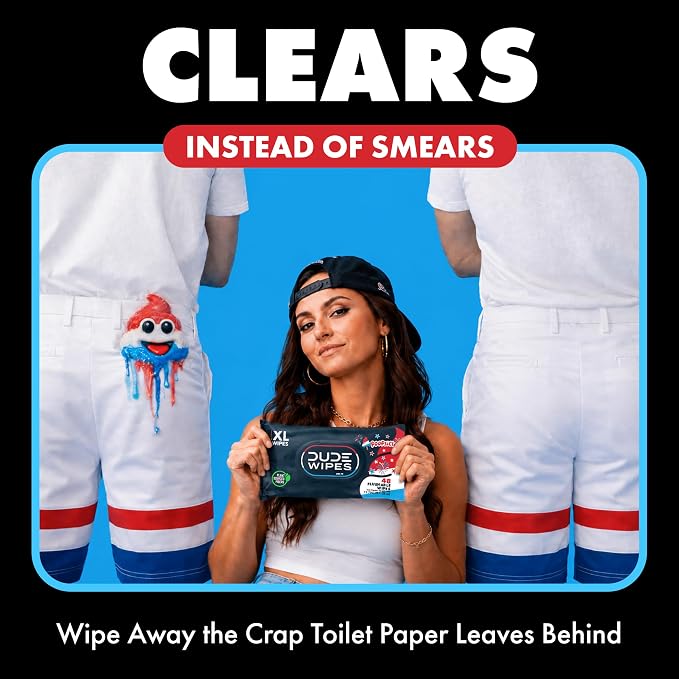 DUDE Wipes Poopsicle Flushable Wipes - Ice Pop Scented Extra-Large Adult Wet Wipes - 3 Pack (144 Count) - Infused with Vitamin E and Aloe - Septic and Sewer Safe