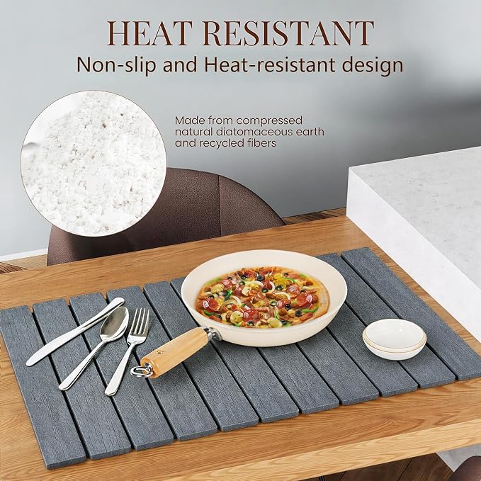 Large Stone Dish Drying Mats for Kitchen Counter 24"(L)×16"(W) Foldable Quick Dry Stone Dish Drying Mats Kitchen Absorbent Diatomaceous Earth Drying Stone Mat for Dishes Bottles Cups Dark Gray