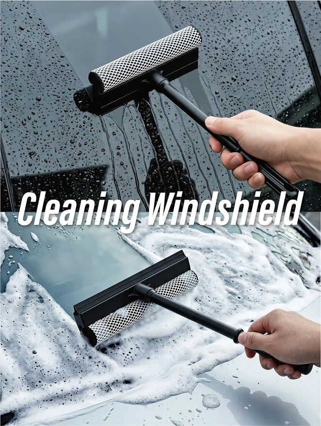 2 in 1 Window Squeegee for Car,Window Cleaner with Long Handle,Sponge Car Squeegee for Gas Station, Glass,Shower,Outdoor High Window Cleaning
