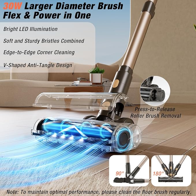 PEDOOLO Cordless Vacuum Cleaner, Upgraded 650W 55KPA 70Mins Vacuum Cleaners for Home, Self-Standing Stick Vacuum, Wall Mount Charge & Touch Screen, Anti-Tangle for Pet Hair Carpet Hardwood Floor Car