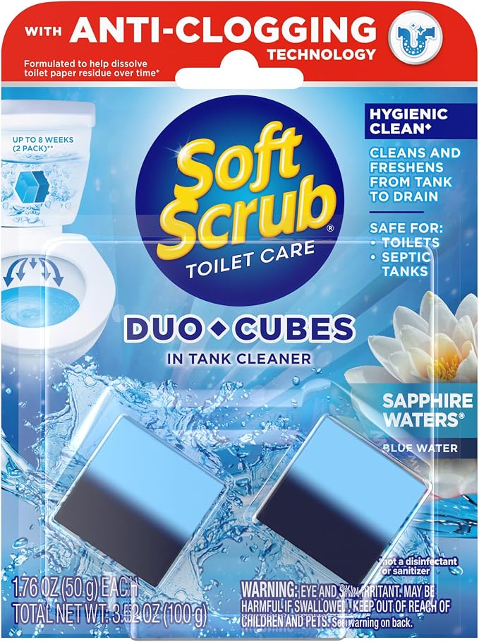 Soft Scrub In-Tank Toilet Cleaner Duo-Cubes, Sapphire Waters, 2 Ct (Pack of 7), Cleans & Freshens, Helps Fight Toilet Ring, Hard Water & Limescale Stains