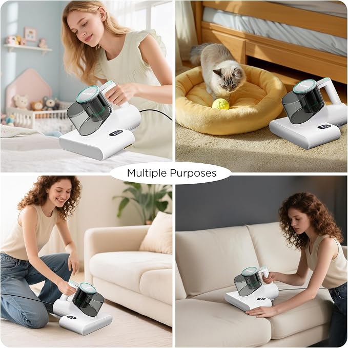 HAUSHOF Mattress Vacuum Cleaner, 16 Kpa Bed Vacuum Cleaner | 275nm UV-C Light, 140°F Heat, Ultrasonic, HEPA Filter, Dual Dust Cups, Versatile Handheld Vacuums for Bed, Sofa, Couch