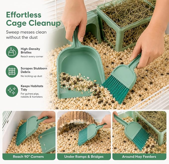 Rypet Mini Dustpan & Brush Set for Small Pet Cage Cleaning – Compact Handheld Broom for Guinea Pig, Rabbit, Hamster Bedding & Sticky Messes, Space-Saving, Deep-Corner Cage Cleaner Tool