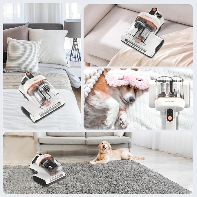 Bestauty Bed Vacuum Cleaner, 500W Mattress Cleaner with UV, 7-16Kpa 2 Levels of Adjustable Powerful Suction Mattress Vacuum Cleaner, 6 Stage Filtration System for 99.9% Filtration, Lightweight, Corded