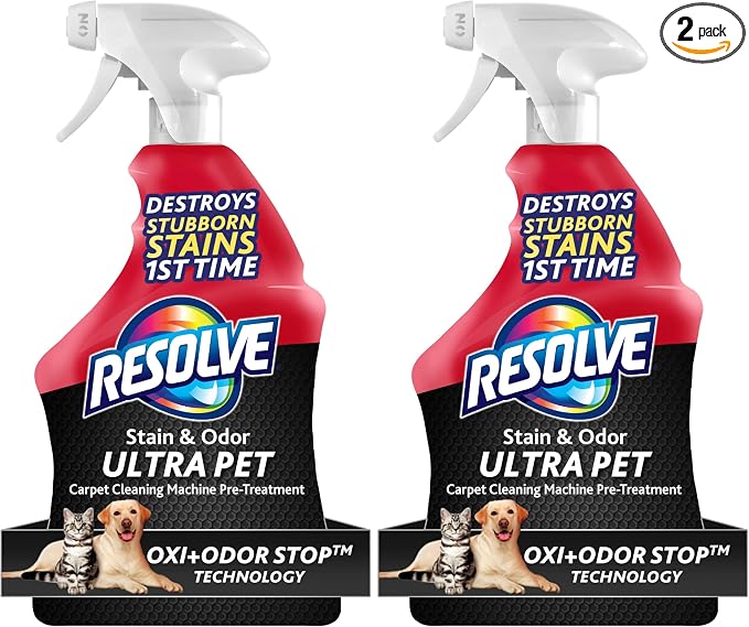 Resolve Ultra Pet Odor and Stain Remover Spray – Carpet Cleaner for Cat and Dog Urine and Poop, 32oz (Pack of 2)