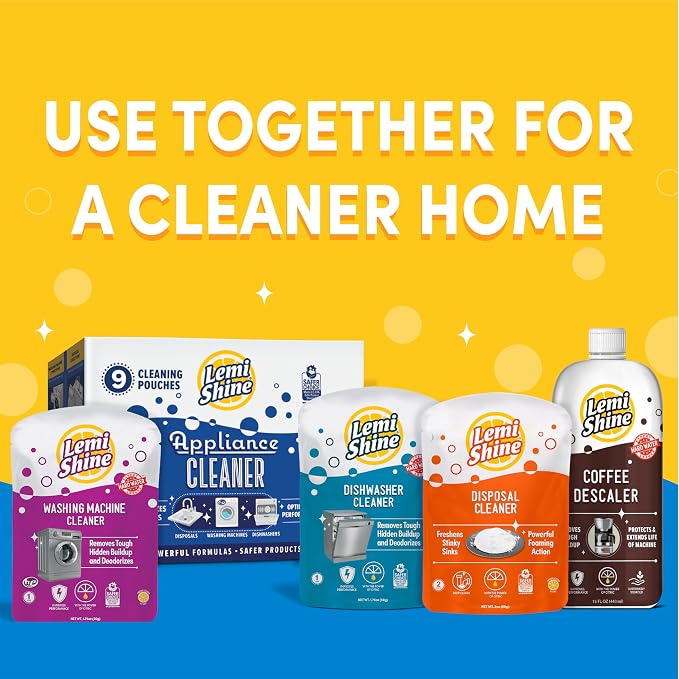 Lemi Shine Natural Appliance Cleaner & Deodorizer - 22.5 oz (9 Pack) | Dishwasher, Washing Machine, and Garbage Disposal Citric Acid Cleaner