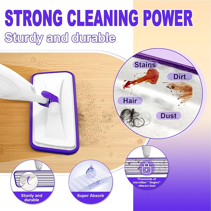 Spray Mops for Floor Cleaning: Wet Mops Refillable Floor Mop with Sprayer | 5 Microfiber Washable Pads for Swiffer Power Mop, Dust Dry Mop Multi-purpose, for Hardwood Tile Wood Laminate Vinyl Marble