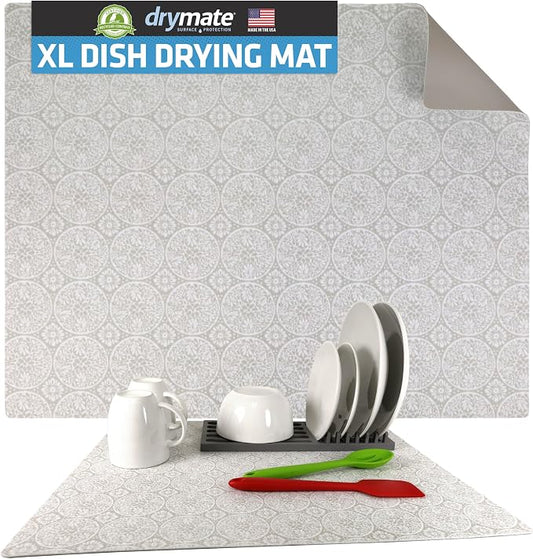 Drymate Jumbo XL Dish Drying Mat (19”x24”), Low-Profile, Super Absorbent, Quick Dry Fabric, Waterproof & Slip-Resistant, for Kitchen Counter, Trimmable, Easy to Clean (USA Made)(Tan)