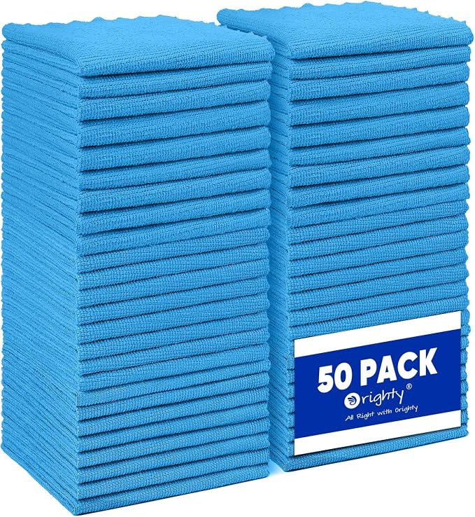 Orighty Microfiber Cleaning Cloth Bulk, Shop Towels Shop Rags 50 Pack, Reusable Microfiber Cleaning Rags for Cars, Multi-Purpose Lint Free Towels for Home & Kitchen, 12x12 Inch, Blue