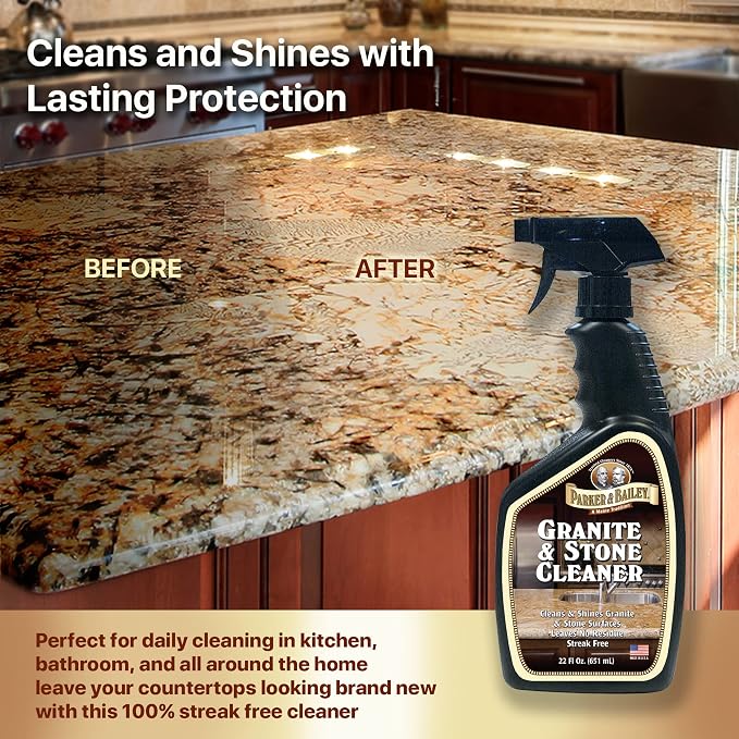 Parker & Bailey Granite & Stone Cleaner - Countertop Kitchen Island Cleaning Spray Marble Tile Slate Quartz Daily Bathroom Counter -White, 24 Oz