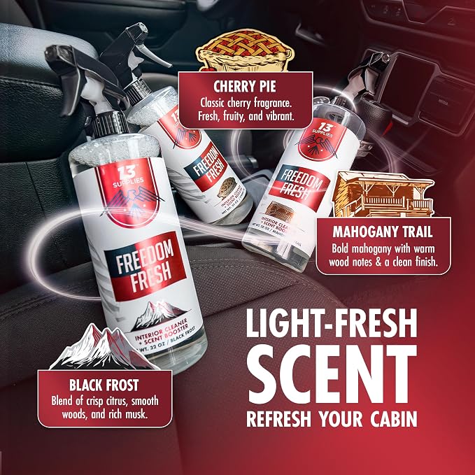 Freedom Fresh Car Interior Cleaner Spray, Mahogany Trail, 32 oz | Auto Cleaner for Headliner, Mat, Interior Vehicle Cleaning, Car Dashboard Cleaner Stain Remover, Restores Shine