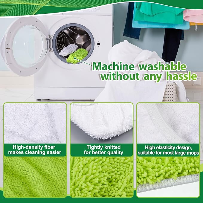 Toulite 6 Pcs Reusable Mop Refill Pads Replacement Compatible with Most XL Sweeper 17" x 5" Microfiber Mops Head Floor Cleaning Supplies (Handle is Not Included) (Green,White)