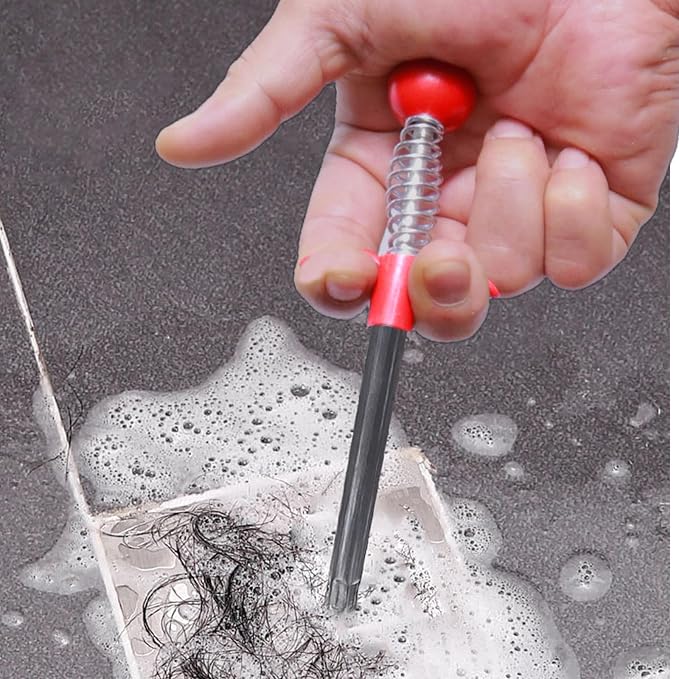 76 Inch Drain Snake Hair Clog Remover with Round Knob, 4-Claw Grabber Tool | Reusable and easy to rinse clean; flexible for curved pipes and hard-to-reach clogs in sinks, tubs, showers and downspouts