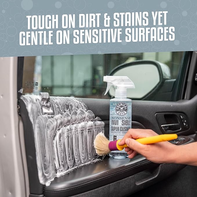 Chemical Guys, All Surface Clean & Shine Kit, Interior, Glass & Dressing | Interior cleaner, glass cleaner, dressing, towels and brushes in a storage bag, a giftable all-surface set