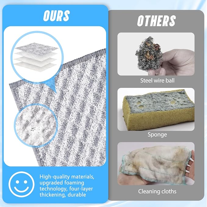 Wangjinpeng10 Pcs New Upgrade 4-Layer Metal Dish Cloths, Non-Scratch Odor-Free Multipurpose Wire Dishwashing Rags for Wet Dry Use, Kitchen Cleaning Cloths for Dishes, Sinks & Stove Tops(7.87X7.87)