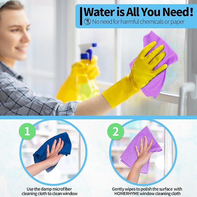 Microfiber Cleaning Cloth, 12 Pack Window Glasses Cleaning Cloth, Reusable Lint-Free Streak Free Polishing Cloth Wipes for Stainless Steel, Eyeglass, Mirror, Screen & Lense,12"*12" Purple