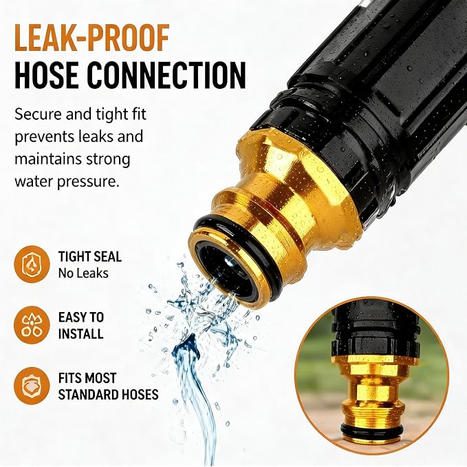 Heavy Duty Hose Nozzle, Adjustable High Pressure Water Hose Nozzle with Metal Garden Hose Sprayer, Leak-Proof Jet Spray Nozzle for Car Wash, Lawn, Garden Watering, Patio Cleaning
