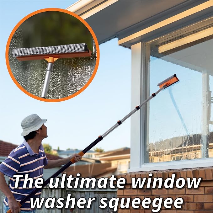 5-24 ft Window Washer Squeegee Kit with Extension Pole (30+ Foot Reach) | Long Handle Squeegee for Window Cleaning & Car Cleaning // Multi Use Professional Window Cleaning Squeegee for Home
