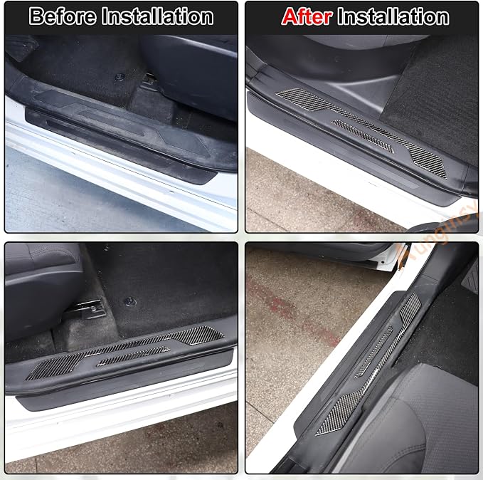 Car Door Sill Plate Protectors Fit Toyot@a Tundra/Sequoia 2022-2024 Car Carbon Fiber Door Entry Guard Sill Scuff Cover Sticker Step Protect Door Sill Scuff Plate Door Sill Cover Decor Trim Accessories