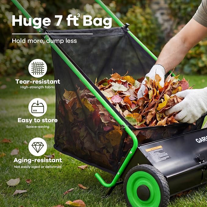 26-Inch Push Lawn Sweeper, Heavy Duty Leaf Sweeper with 4 Brushes & 7Cu.ft Bag, Adjustable Height Steel Frame Leaf,Manual Yard Sweeper for Collector for Yard, Lawn, Garden, Patio