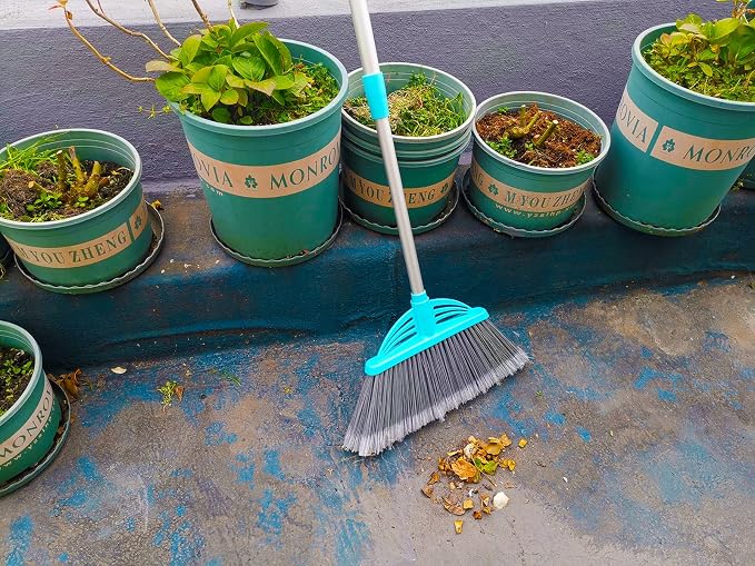 Mini Broom and Dustpan and Telescopic Rod Long Handle Broom, Camping Cleaning Tools, Light Blue