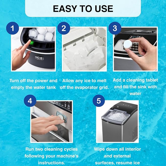 flowcheer Ice Maker Cleaner Tablets, Cleaning and Descaler for Countertop and Home Ice Machines, 24 Count for 1 Year, Suitable for Most Surfaces