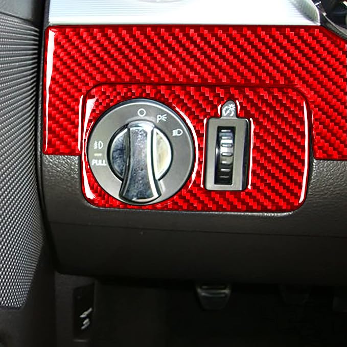 Red Real Carbon Fiber Trim for Ford Mustang Accessories | for GT Shelby 2005 2006 2007 2008 2009 Headlight Switch Panel Cover Interior Thick Overlay Decal 3PCs