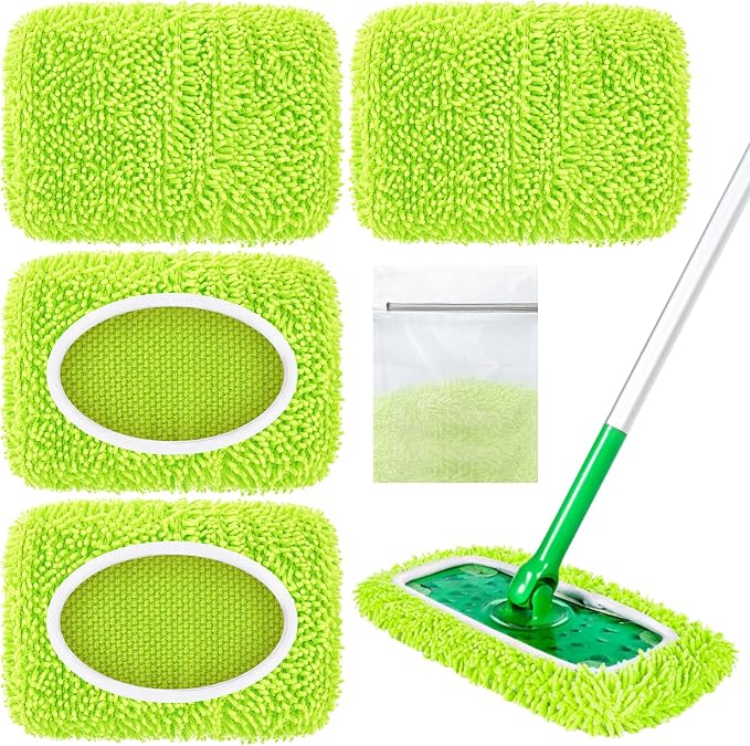 Reusable Microfiber Pads Compatible with Sweeper Mop, Washable Wet Pads Refill & Highly Absorbent Dry Sweeping Cloths - Chenille Mopping Pad for All Sealed Floors Cleaning (Mop is not Included)