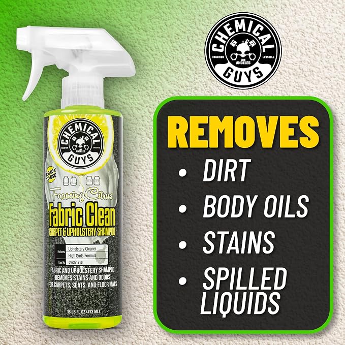 Chemical Guys, Citrus Fabric & Carpet Cleaner, Ready-to-Use Spray, 16 oz | Ready-to-use foaming spray lifts stains and odors from car seats, carpet and floor mats, safe on most fabrics
