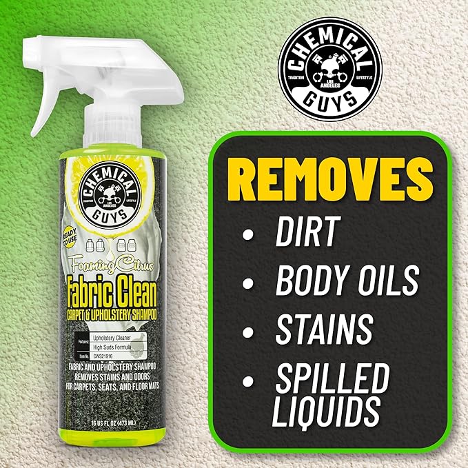 Chemical Guys, Citrus Fabric & Carpet Cleaner Spray with Brush Kit, 16 oz | With heavy duty nifty interior brush, citrus scent kit, fabric spray and interior brush combo kit, ready for immediate use