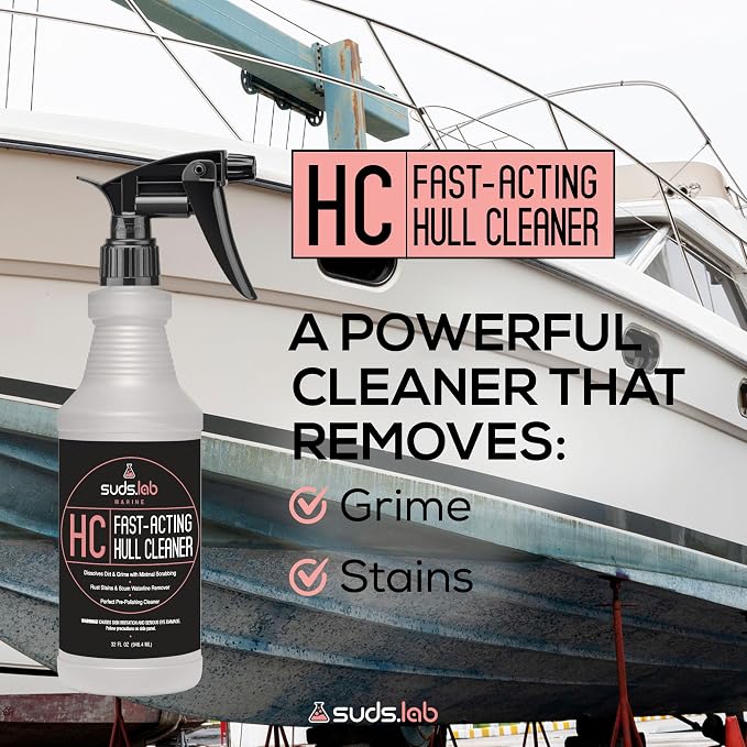 Suds Lab Marine HC Fast-Acting Hull Cleaner, Rust & Scum Waterline Remover, Pre-Polishing Boat Cleaner, 32 oz.