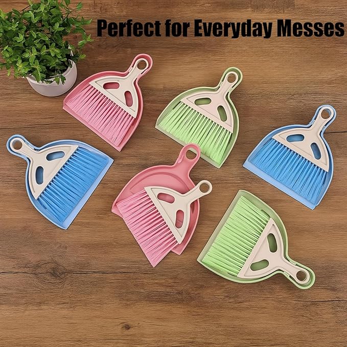 6 Pcs Small Dustpan and Brush Set, Portable Compact Mini Broom and Dust Pan | Nesting Tiny Cleaning Broom with Handle, Whisk Hand Broom and Dustpan Set for Classroom, Countertop, Keyboard, Car & Pet Nest