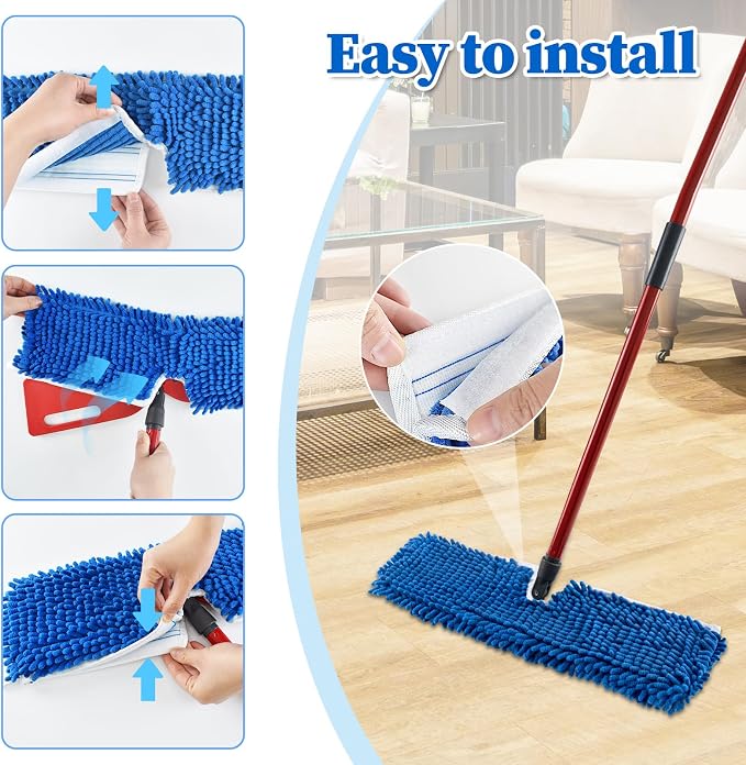 3 Pack Mop Heads Replacements for Ocedar Dual-Action Flip Mop, Spin Mop Replace Heads with Microfiber&Chenille Mop Refills Double Sided for All Floor Dry/Wet Use,Machine Washable,Reusable Mop Pads