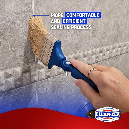 Clean-eez Grout Sealer & Stand-Up Brush Combo: Ultimate Floor Tile & Shower Sealant, Heavy Duty Protection for Kitchen & Bathroom, Safeguard Marble, Ceramic & Granite Surface -32 oz Sealer & Brush Set