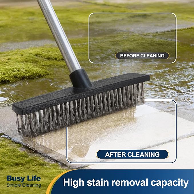 Yocada Stainless Steel Wire Scrub Brush with 65" Long Handle Heavy Duty | Outdoor Wire Metal Brush Scrubber Broom for Deck Crack Patio Pavement Sidewalk Driveway Moss Remover