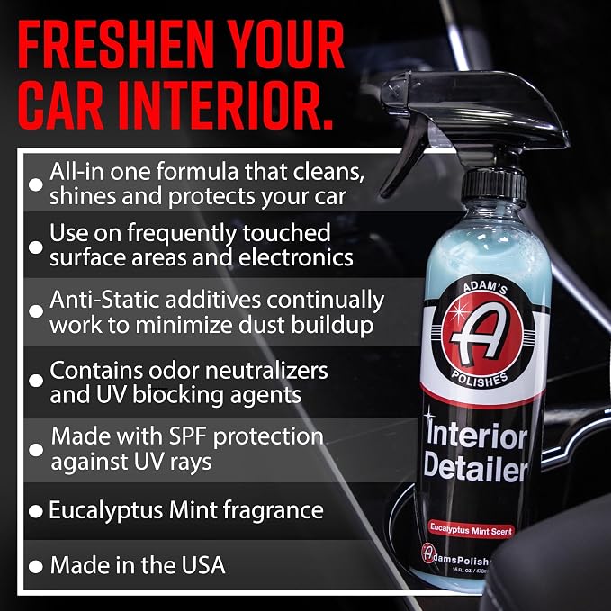 Adam's Polishes Interior Detailer 16oz - Total Car Interior Cleaner, Protectant & Dressing, All Purpose Cleaner & Leather Conditioner, Vinyl, Dashboard, Screen, Seat Cleaner & More