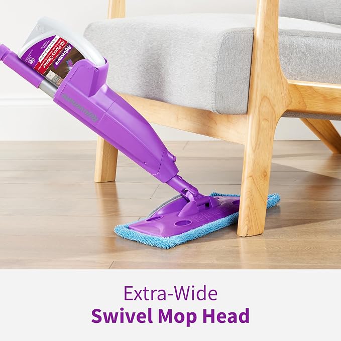 Rejuvenate Click N Clean Multi-Surface Spray Mop, All-in-One Kit, 1 Count | Includes Mop, 2 Microfiber Pads, 2 Adapters, Scrub Pad & 32 Oz Cleaner, Use on Sealed Hardwood, Laminate, Vinyl & Tile Floors